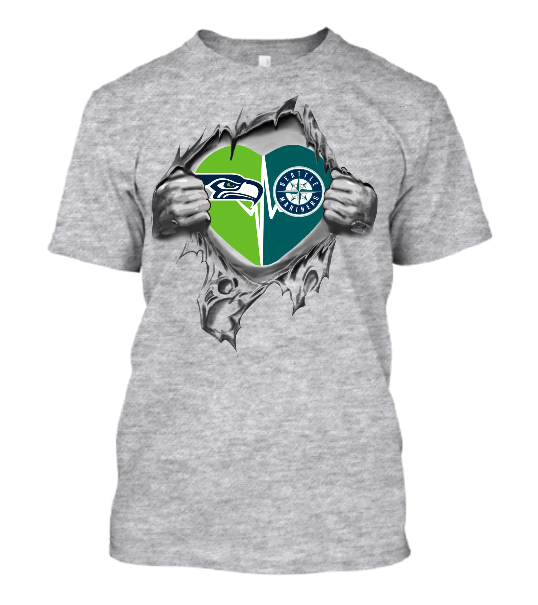 Seattle Seahawks Mariners Heart Design 48 Tear Reveal T-Shirt