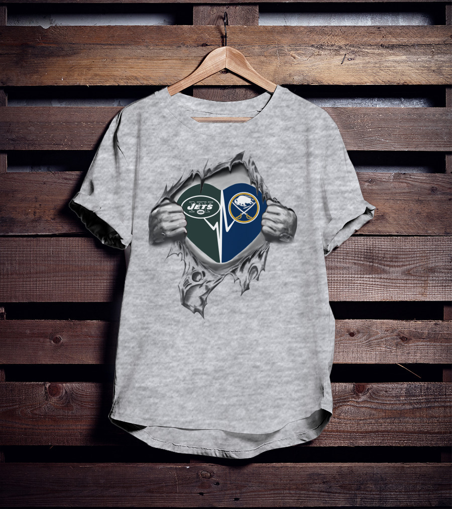 Jets Sabres Heart Logo Torn Metal T-Shirt