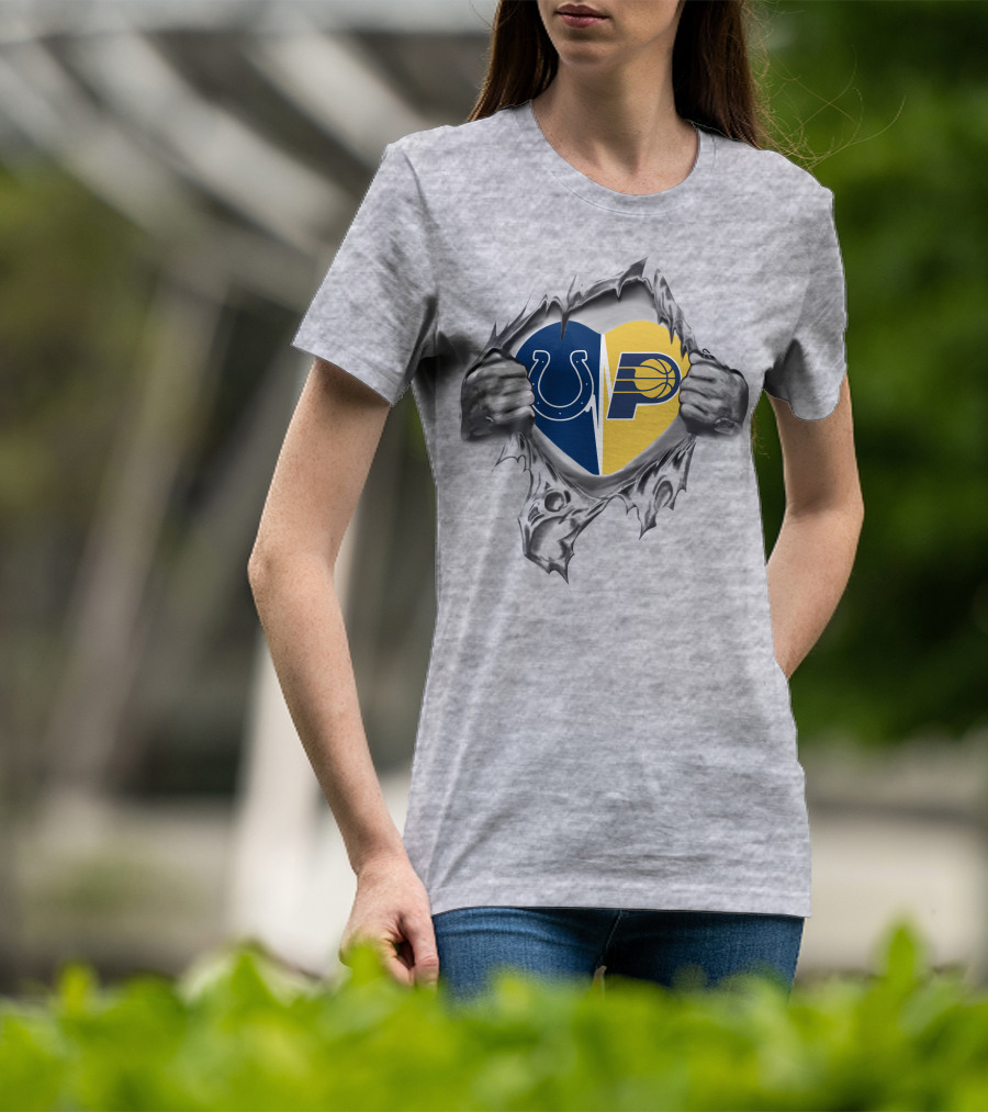 Colts Indiana Pacers Heart Logo Ripped T-Shirt