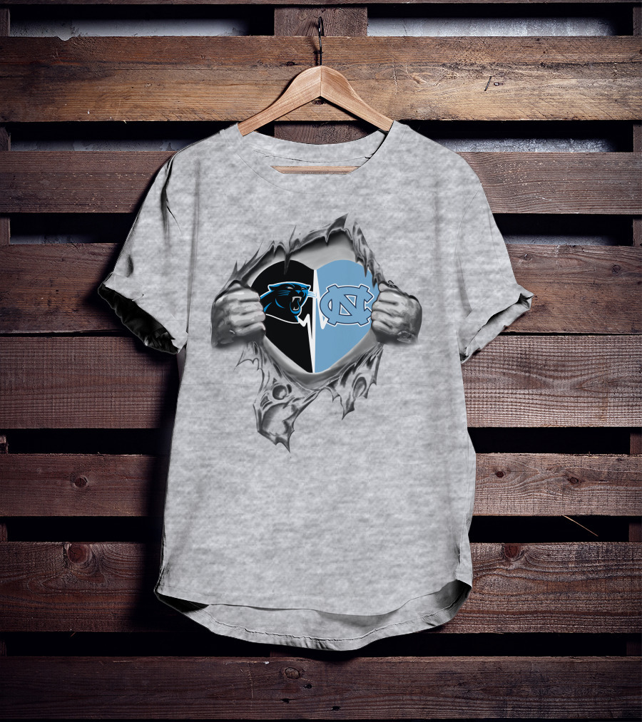 Panthers North Carolina Tar Heels Logos Heart Design It's In My Heart T-Shirt