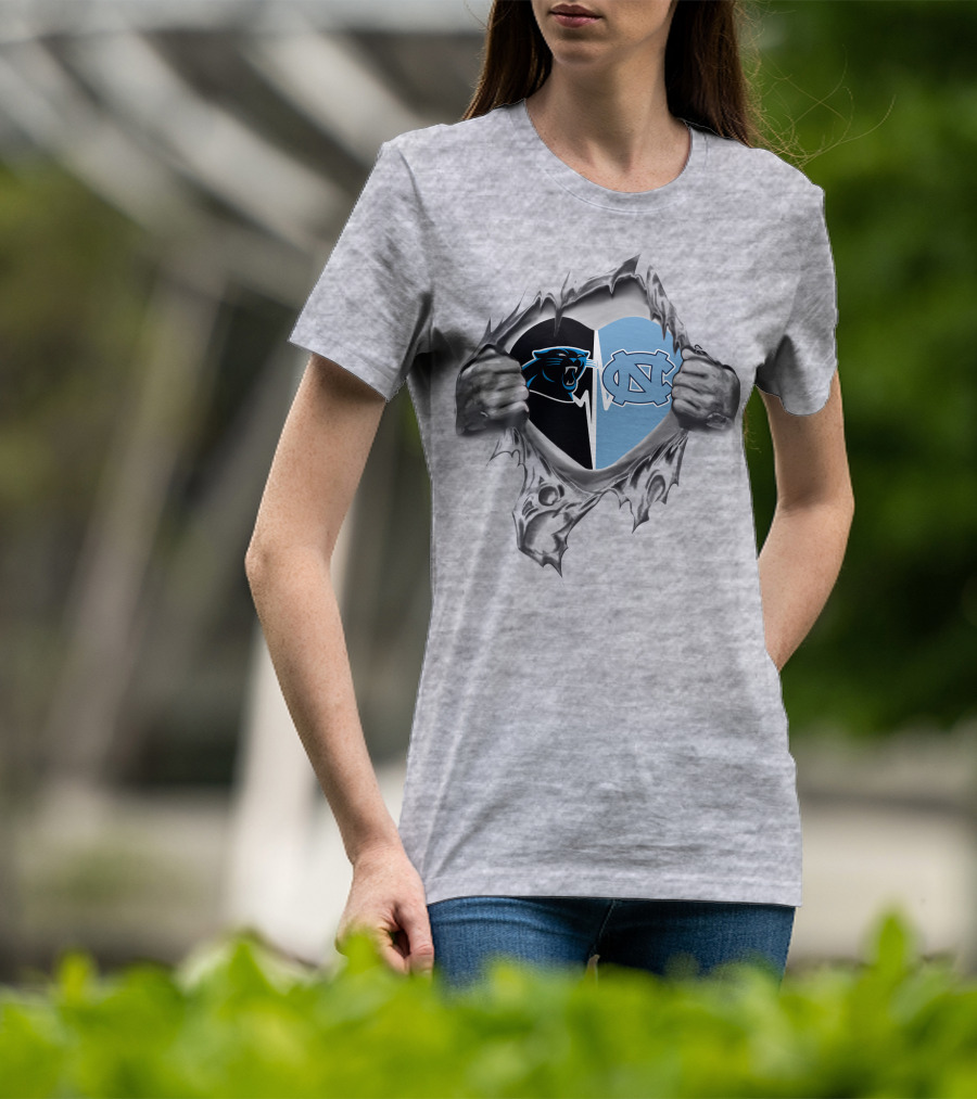 Panthers North Carolina Tar Heels Logos Heart Design It's In My Heart T-Shirt