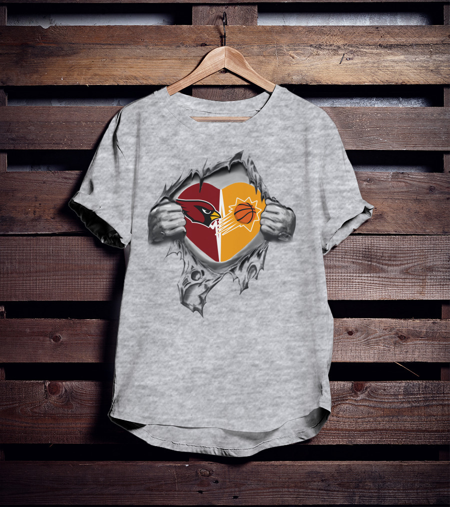 Arizona Cardinals Phoenix Suns Heart Emblem Pulled Open T-Shirt