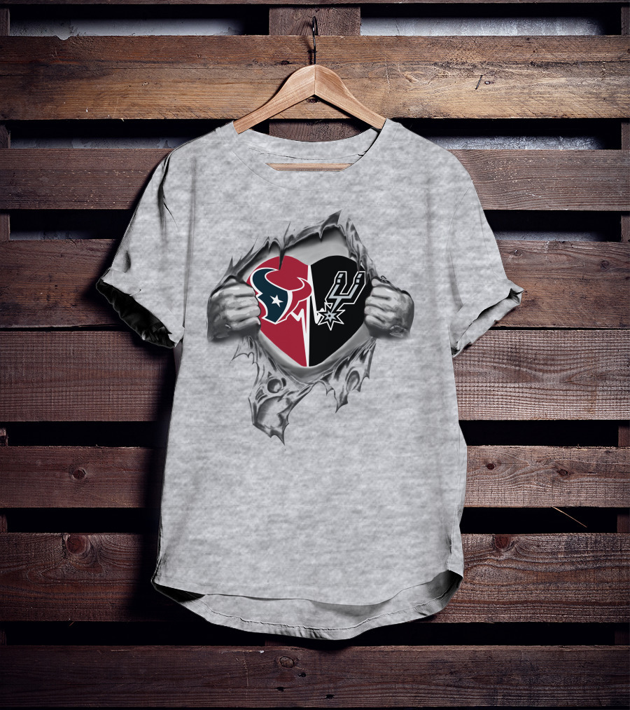 Texans San Antonio Spurs Heart Split Design 213 Texas Pride T-Shirt