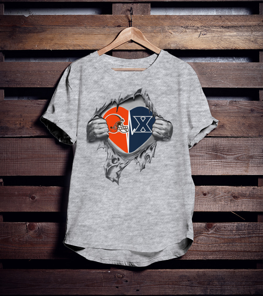 Browns Xavier Musketeers Heart Helmet X Logo Torn T-Shirt