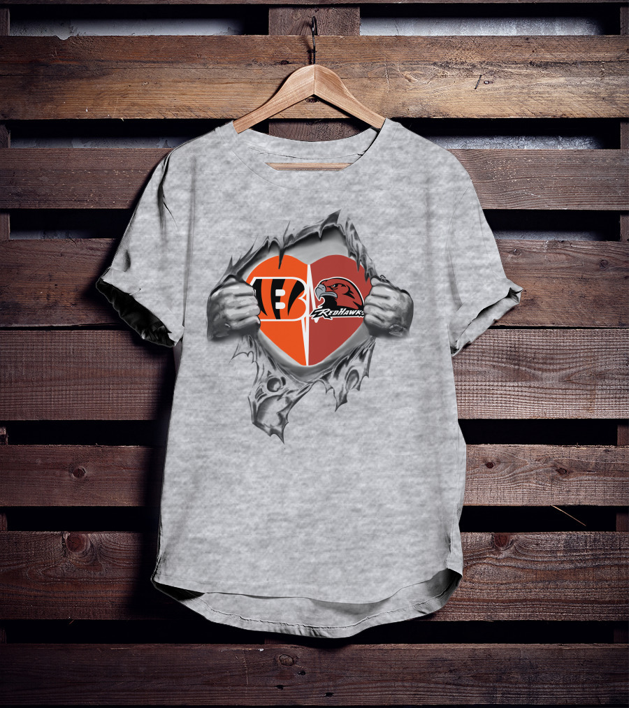 Bengals Miami Redhawks Heart Logo Fusion T-Shirt