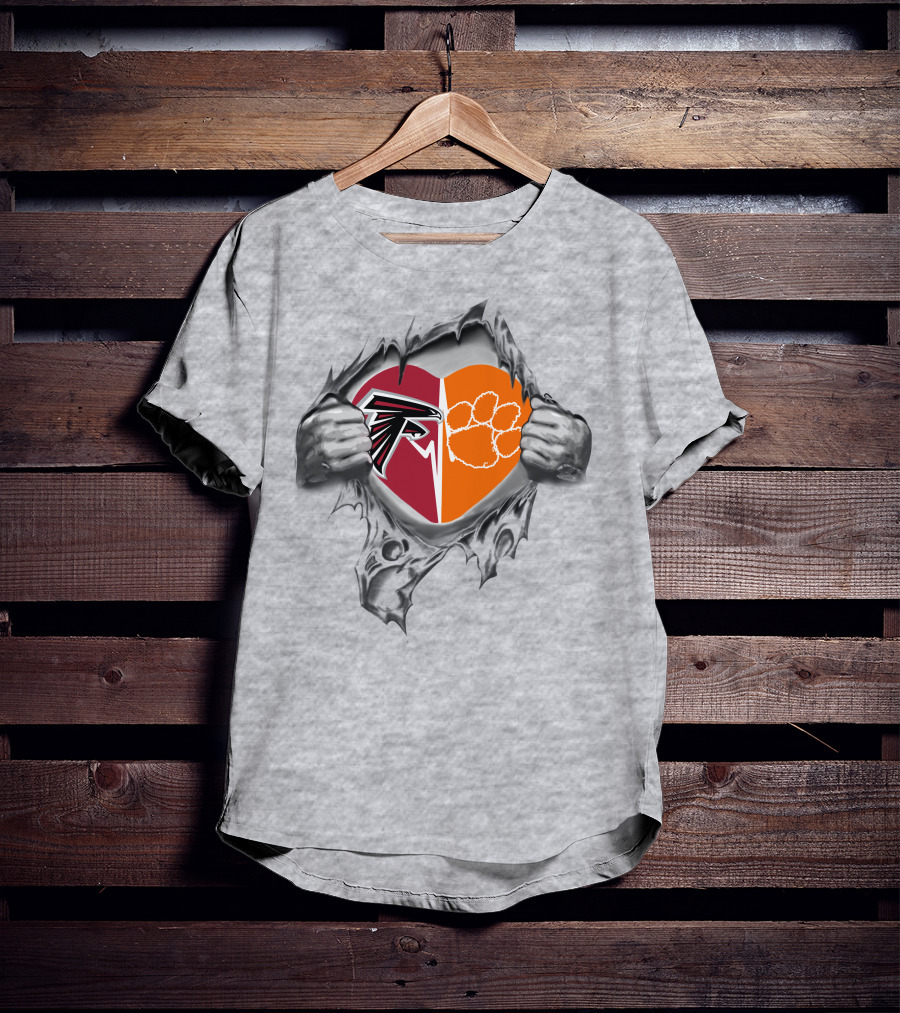 Falcons Heart With Clemson Tigers Paw T-Shirt