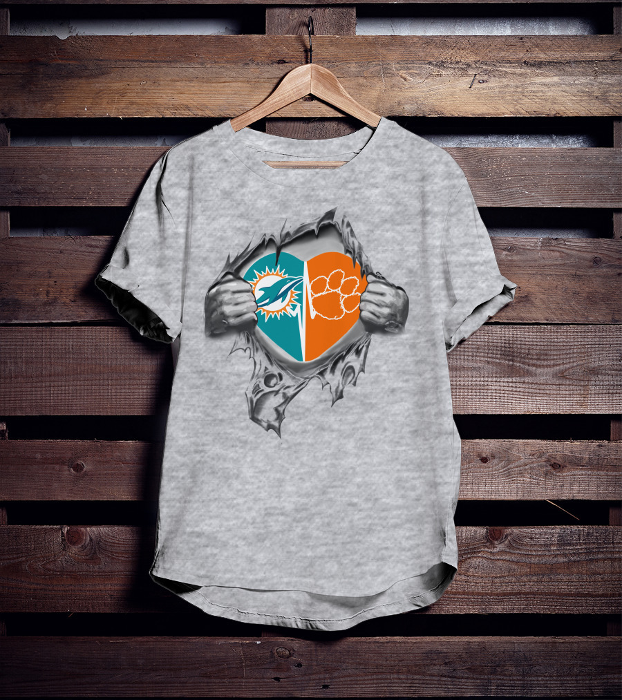 Dolphins Clemson Tigers Heart Hands Football Fans Passion T-Shirt