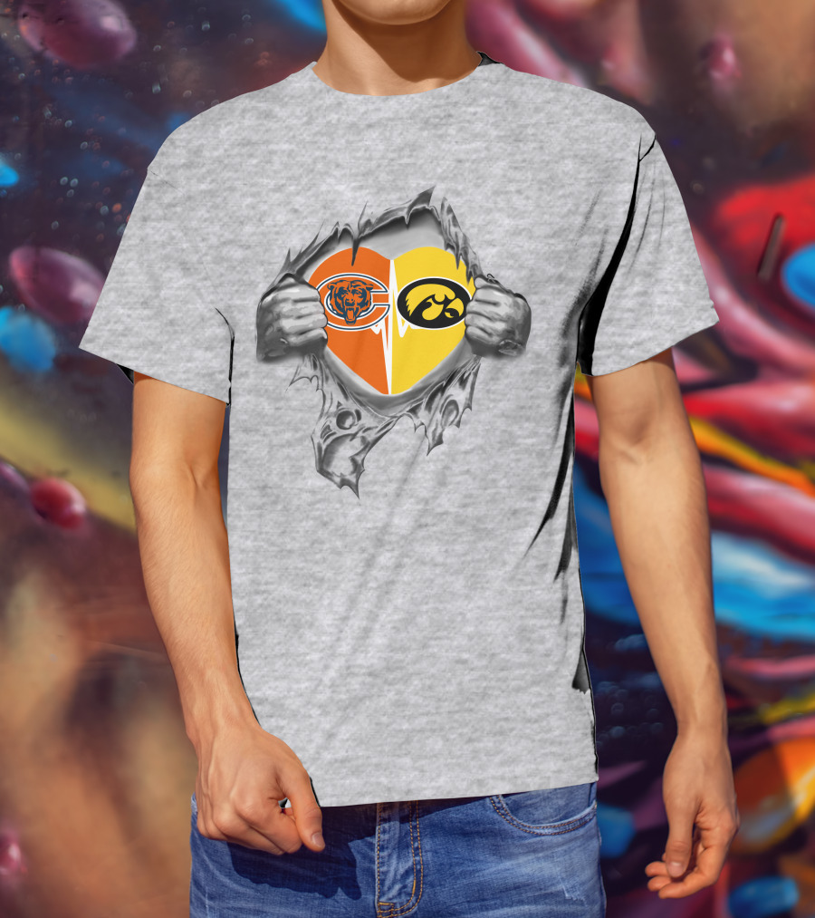 Iowa Hawkeyes And Chicago Bears Heart Design 365 Bears Hawkeyes It's In My Heart T-Shirt