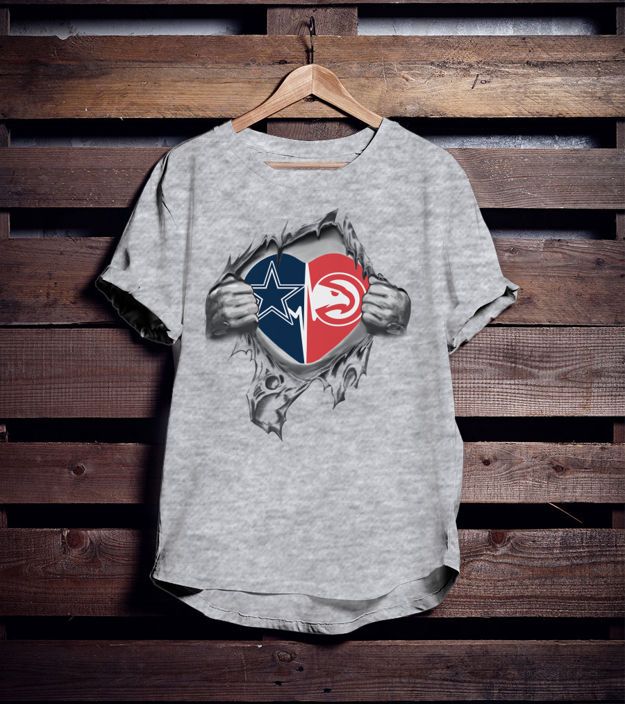 Cowboys Atlanta Hawks Heart Symbol Rip T-Shirt