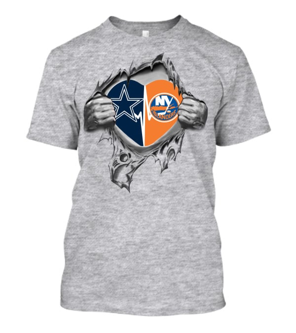 Dallas Cowboys New York Islanders Heart Logo Art T-Shirt
