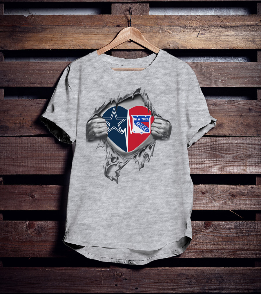 Cowboys New York Rangers Heart Logo Tearing T-Shirt