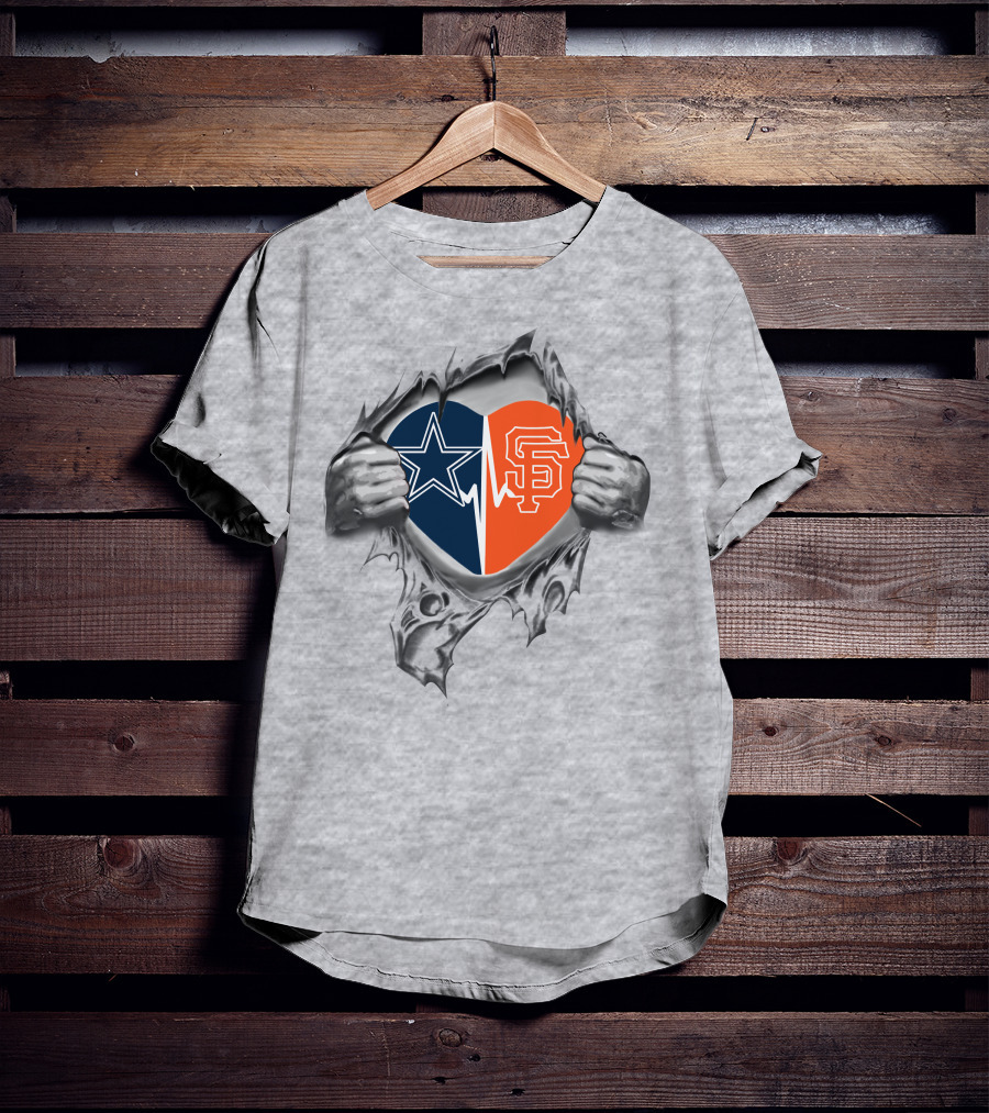 Dallas Cowboys San Francisco Giants Heartbeat Connection T-Shirt