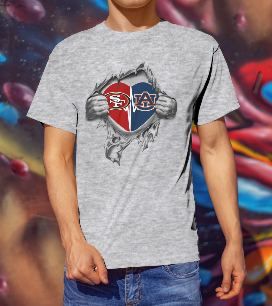 49ers Auburn Tigers Heart Inside Revealed T-Shirt