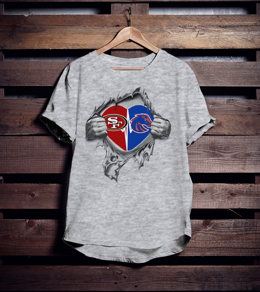 49ers Broncos Heart Design Football Love T-Shirt