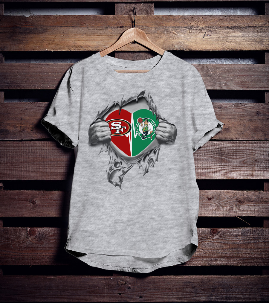 49ers Celtics Heart Logo Peeking Through T-Shirt
