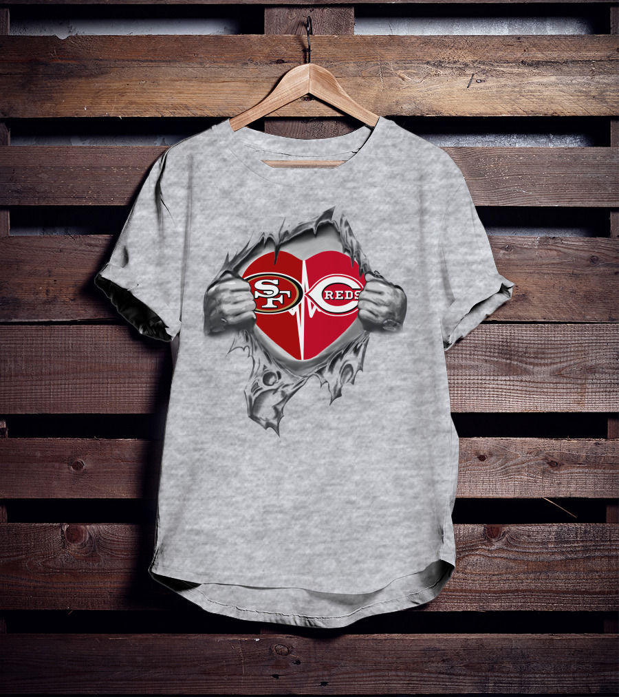 49ers And Cincinnati Reds Heartbeat Passion T-Shirt