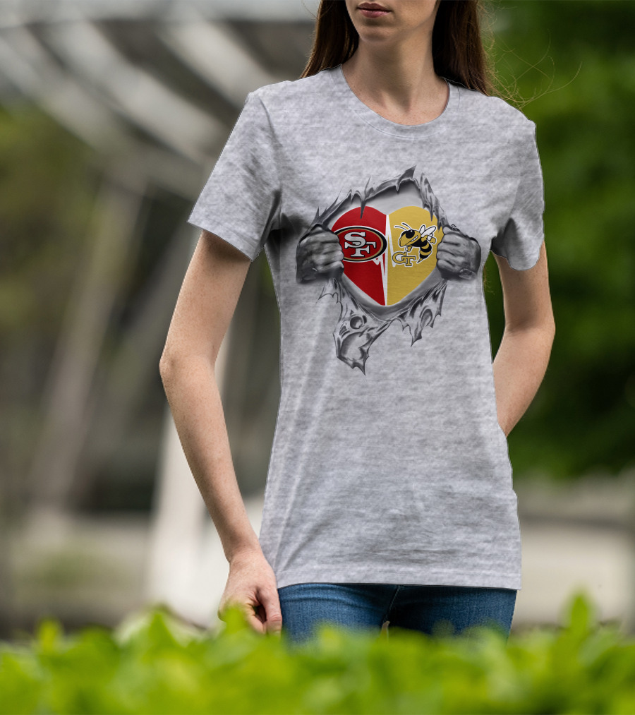 49ers Georgia Tech Yellow Jackets Heart T-Shirt