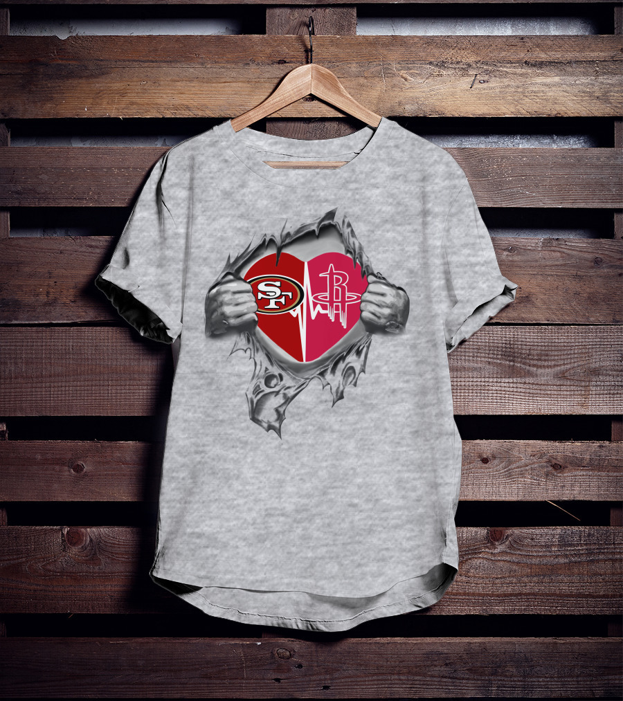 49ers Houston Rockets Heart Logos Blended Together T-Shirt