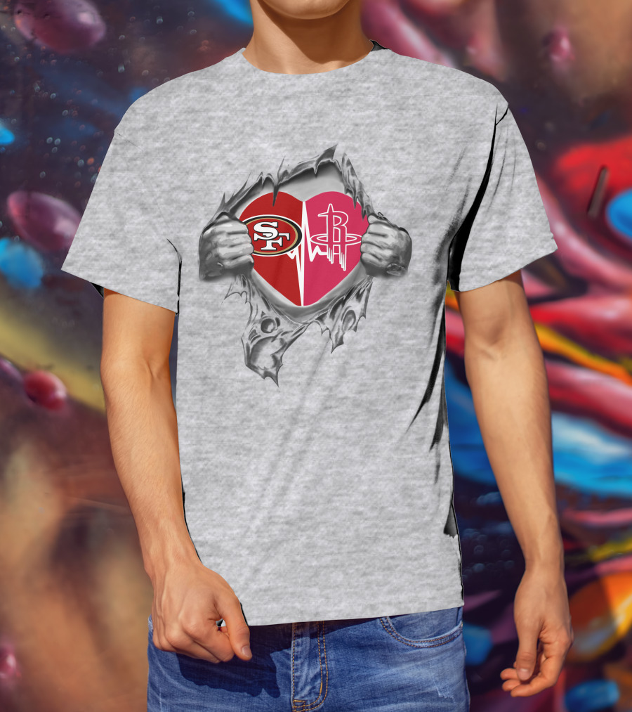 49ers Houston Rockets Heart Logos Blended Together T-Shirt