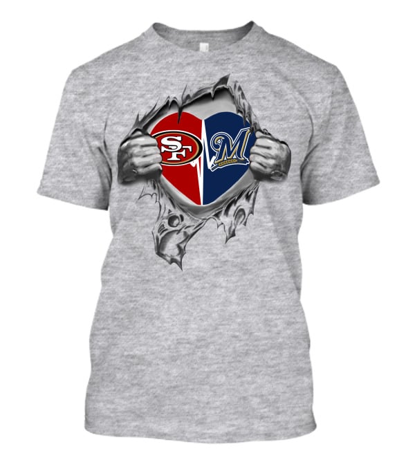 49ers Milwaukee Brewers Heart Logo Tear T-Shirt