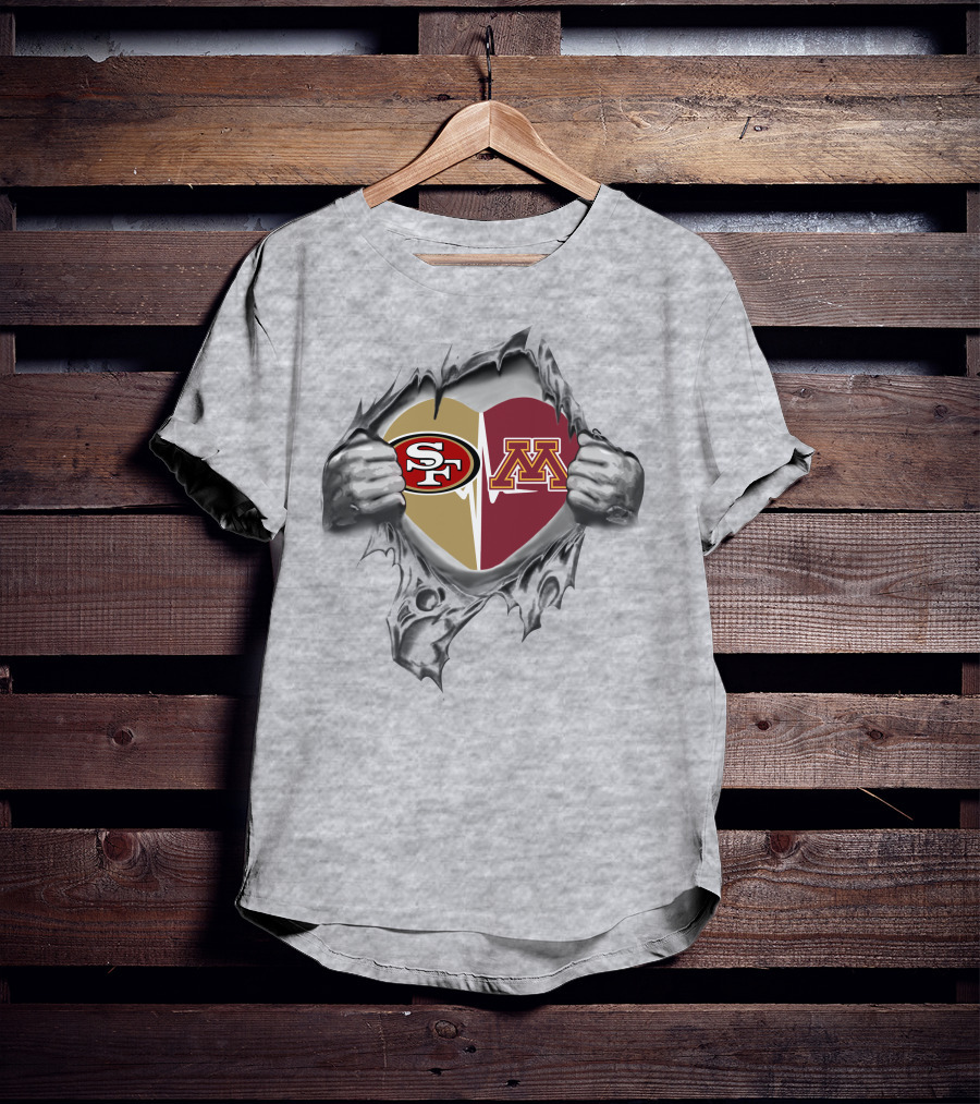 49ers Minnesota Golden Gophers Logos Heart T-Shirt