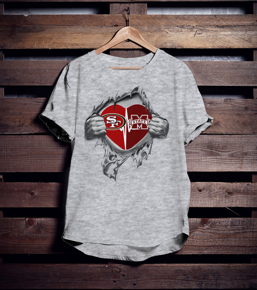 49ers Mississippi State Bulldogs Heart T-Shirt