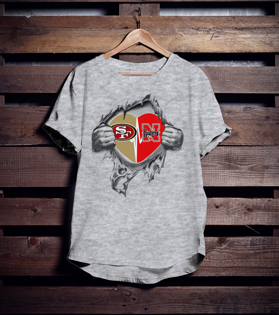 49ers Nebraska Cornhuskers Heart Logo Football Fan Passion T-Shirt