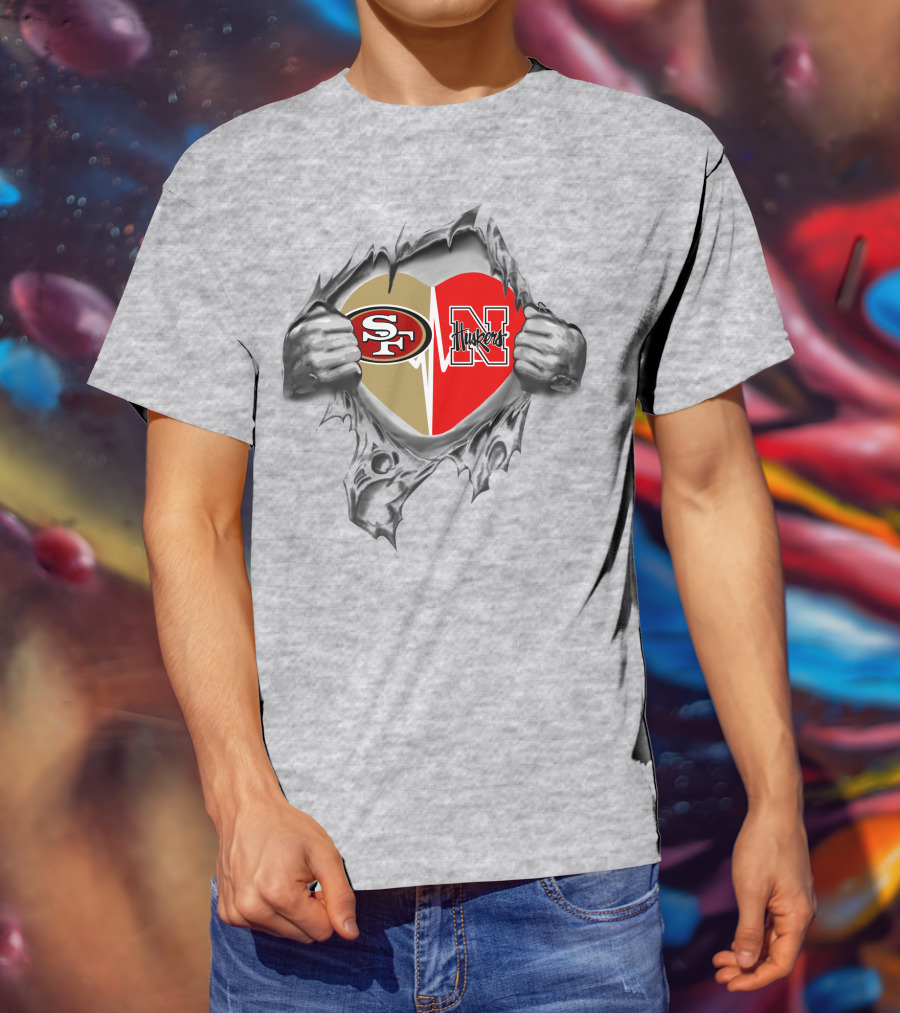 49ers Nebraska Cornhuskers Heart Logo Football Fan Passion T-Shirt