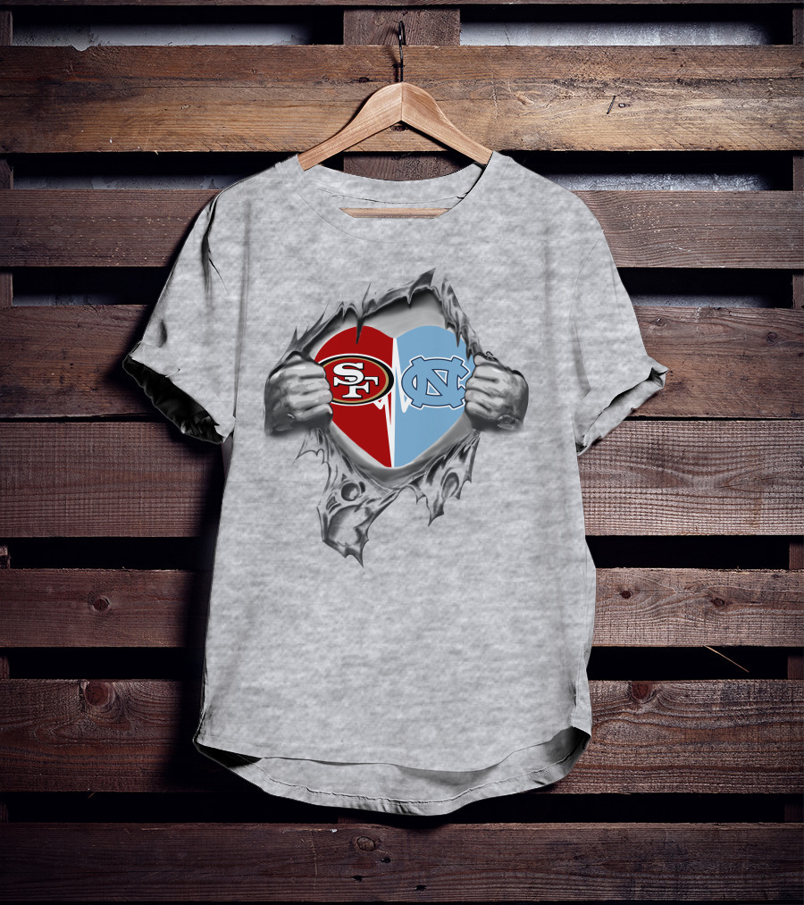 49ers San Francisco North Carolina Tar Heels Heart Symbol T-Shirt