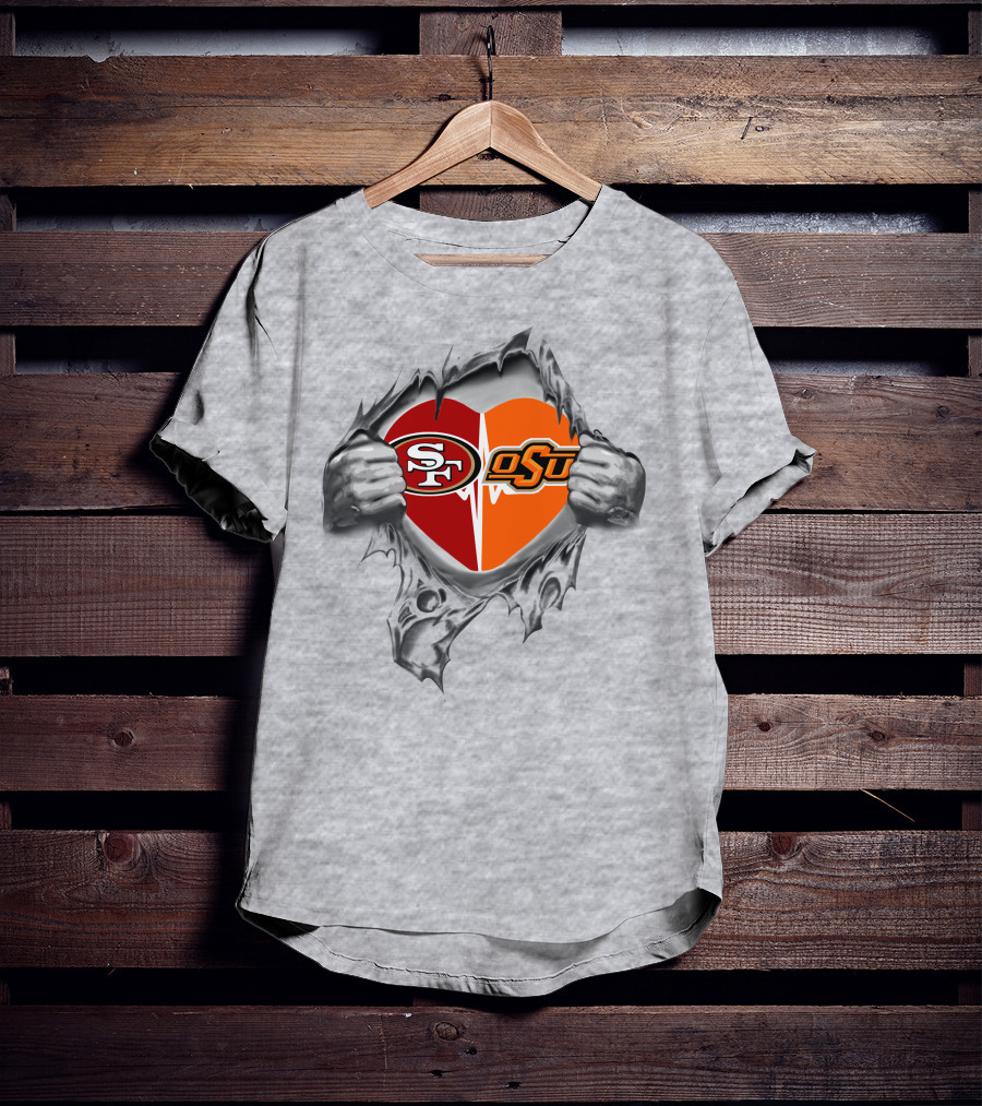 49ers Oklahoma State Cowboys Heartbeat Passion T-Shirt