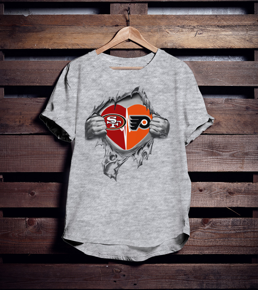 49ers Flyers Heart Logo Torn Fabric T-Shirt