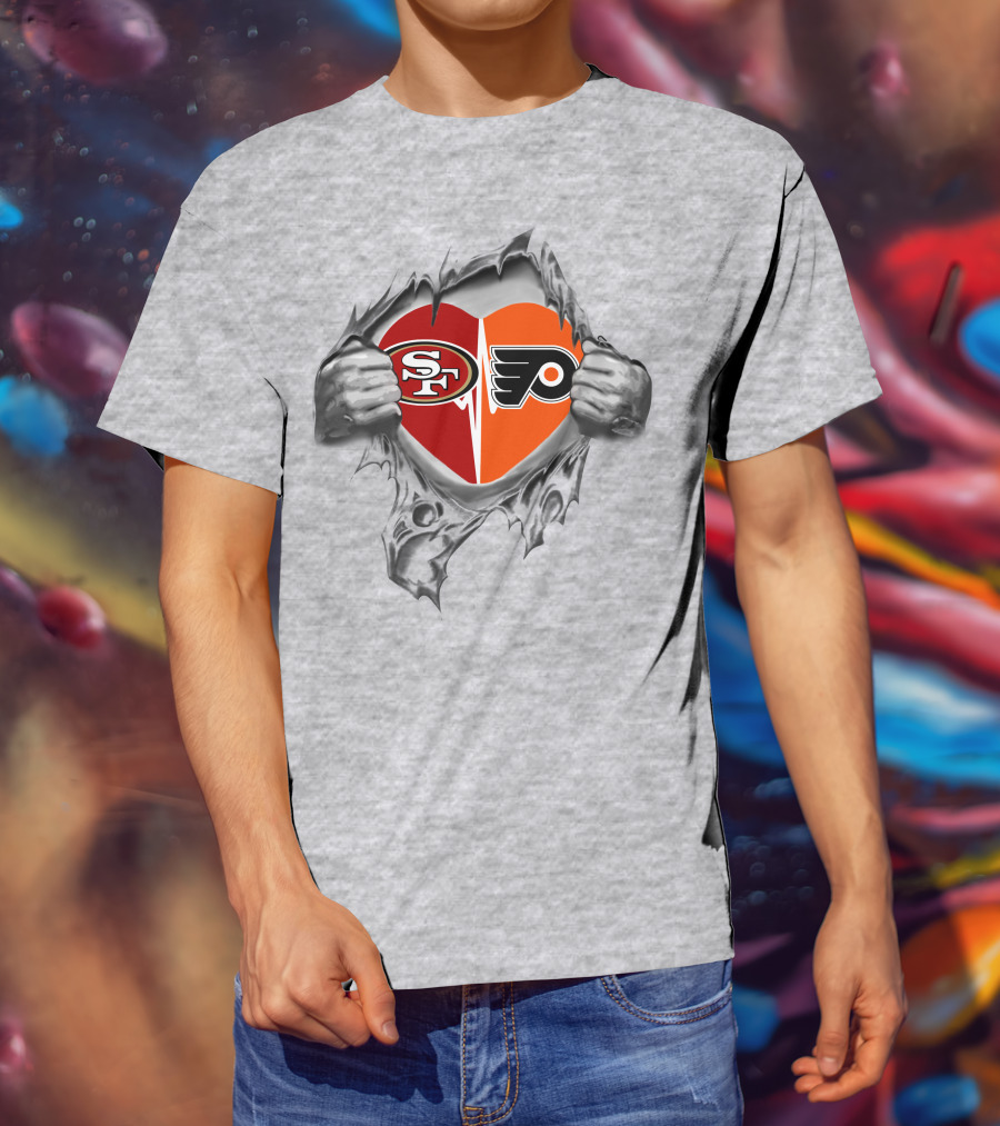 49ers Flyers Heart Logo Torn Fabric T-Shirt