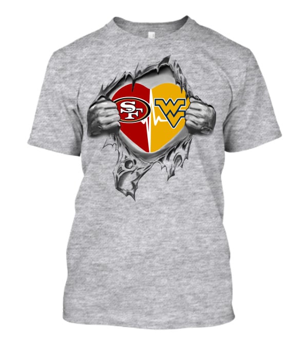 49ers West Virginia Mountaineers Heart Logo Fusion Fan Pride T-Shirt