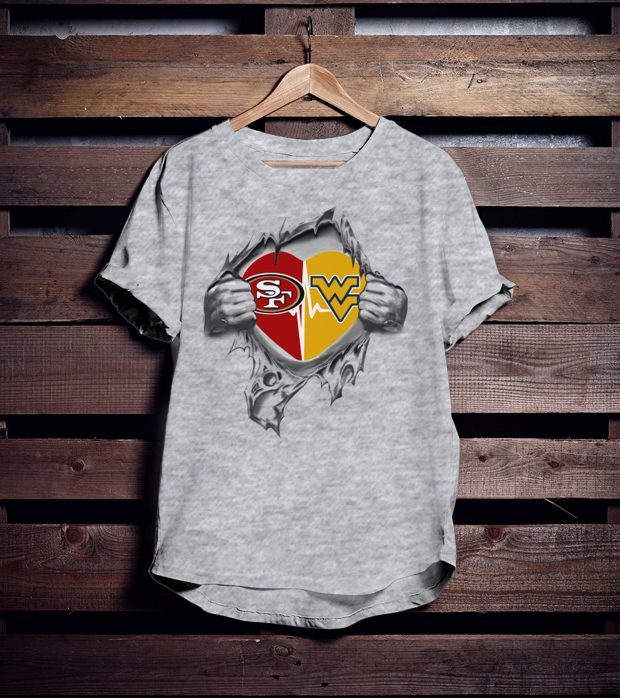 49ers West Virginia Mountaineers Heart Logo Fusion Fan Pride T-Shirt