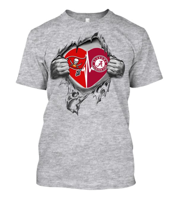 Buccaneers Alabama Crimson Tide Heart Symbol With Torn Fabric T-Shirt
