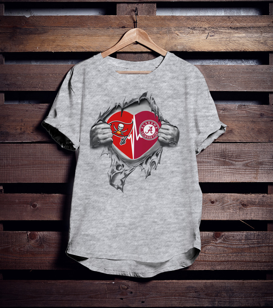 Buccaneers Alabama Crimson Tide Heart Symbol With Torn Fabric T-Shirt