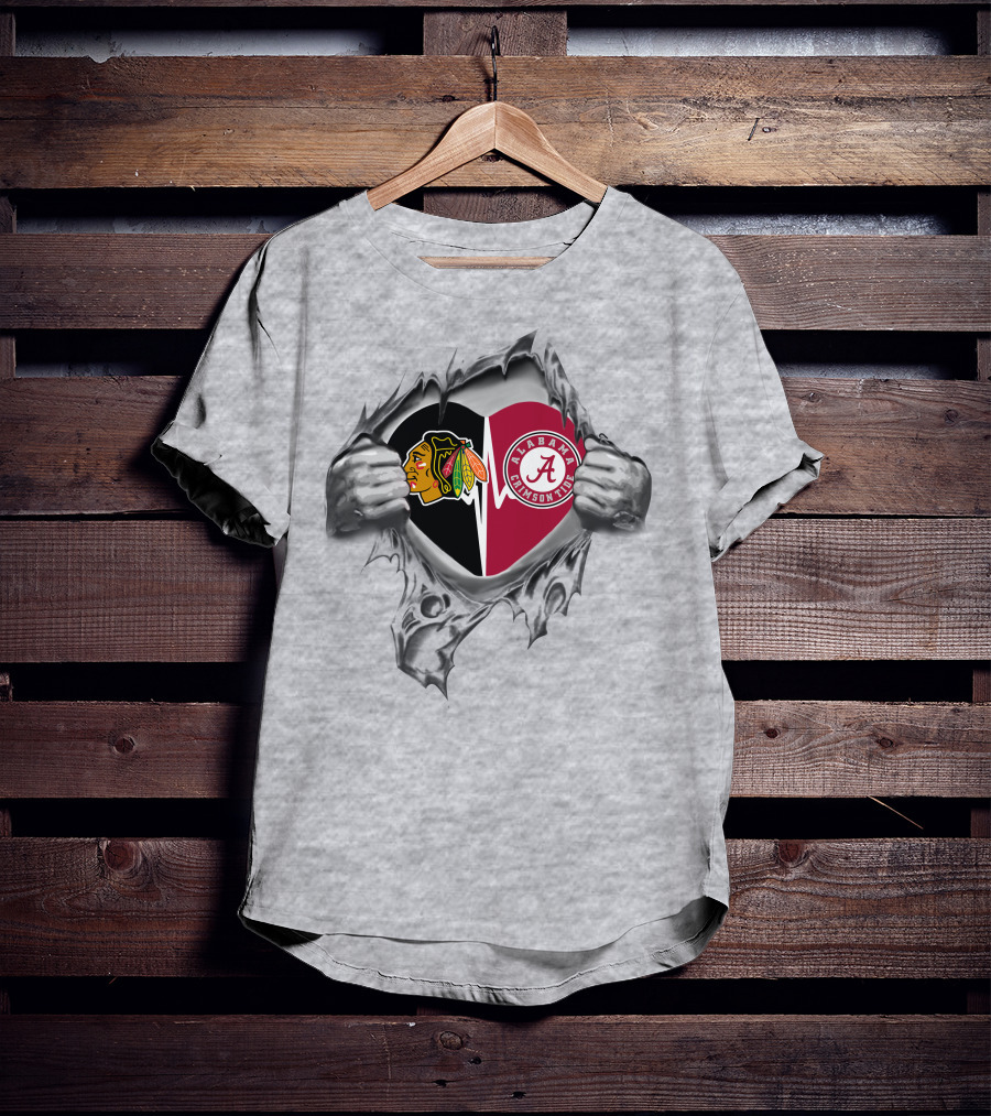 Chicago Blackhawks And Alabama Crimson Tide Heart T-Shirt