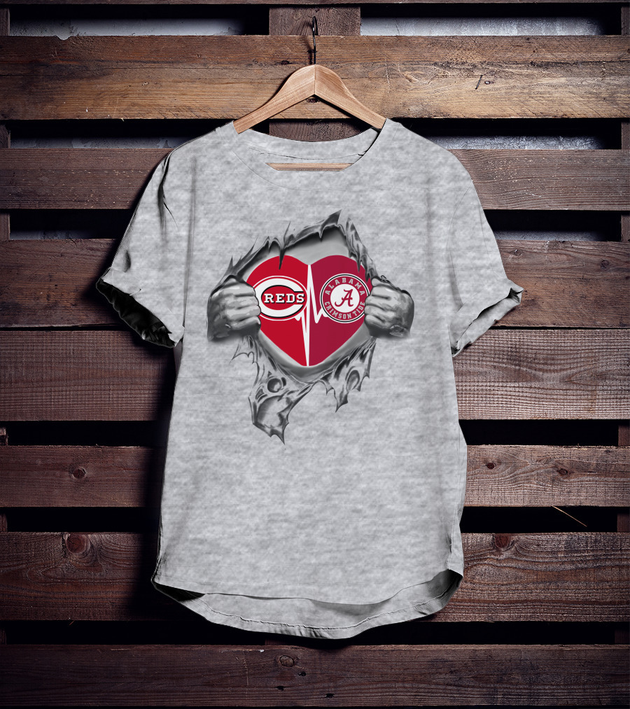 Cincinnati Reds Alabama Crimson Tide Heartbeat Passion T-Shirt