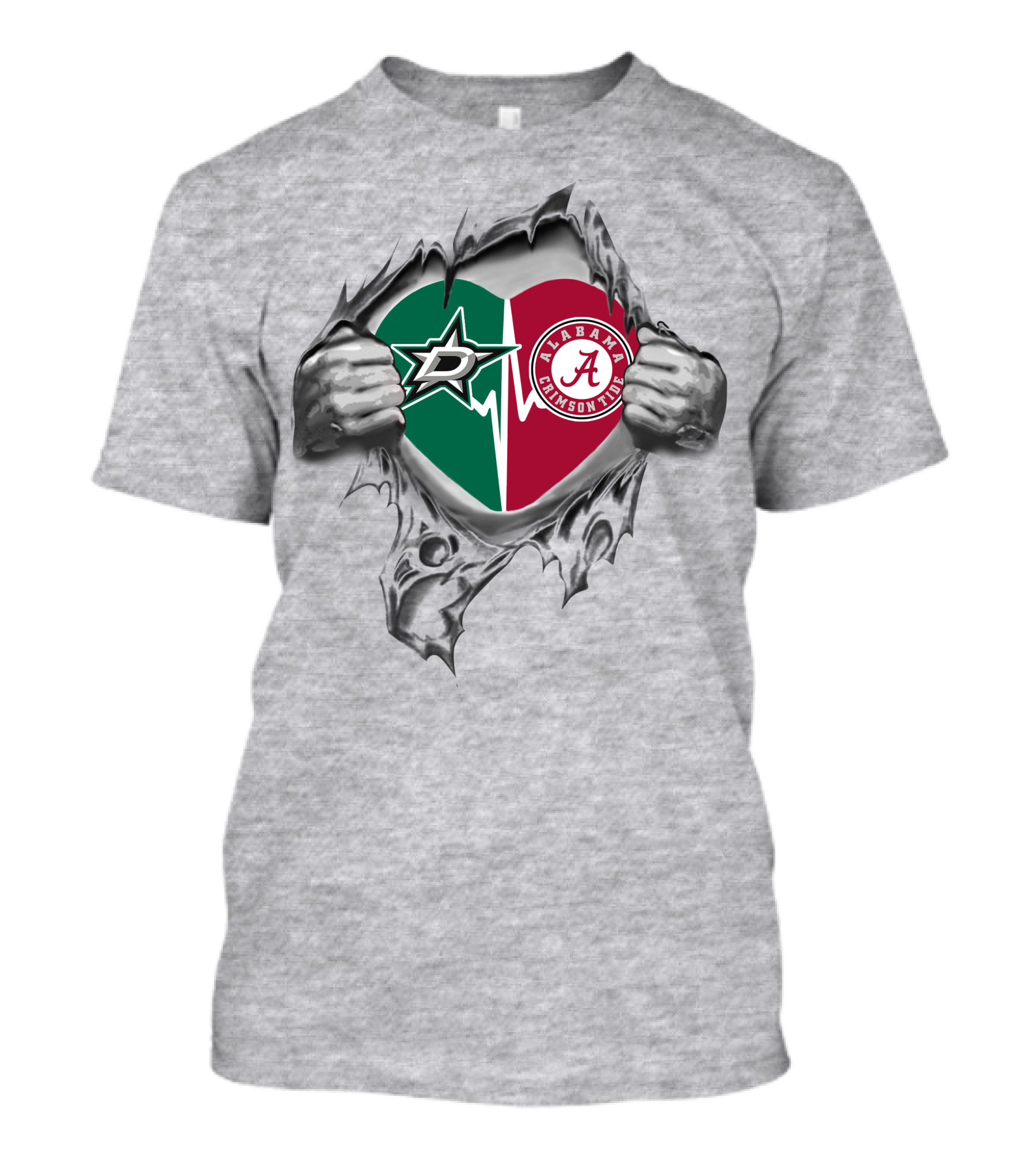 Dallas Stars Alabama Crimson Tide Heart Torn T-Shirt