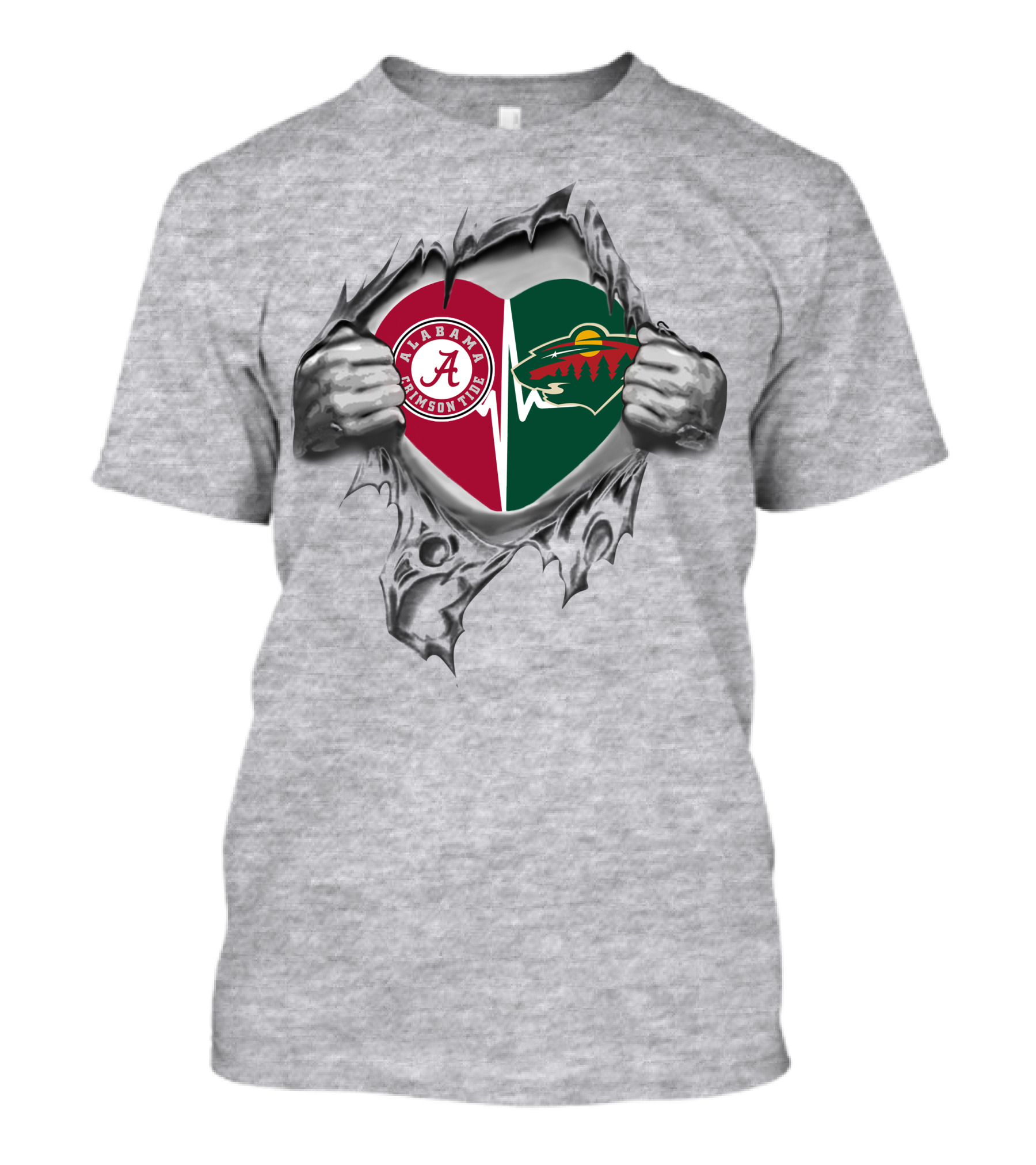 Minnesota Wild Alabama Crimson Tide Heart Logos Ripped T-Shirt