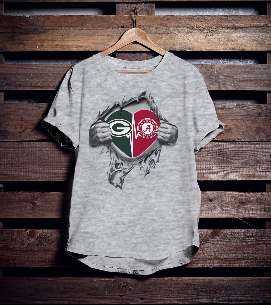 Packers Alabama Crimson Tide Heart Fan T-Shirt