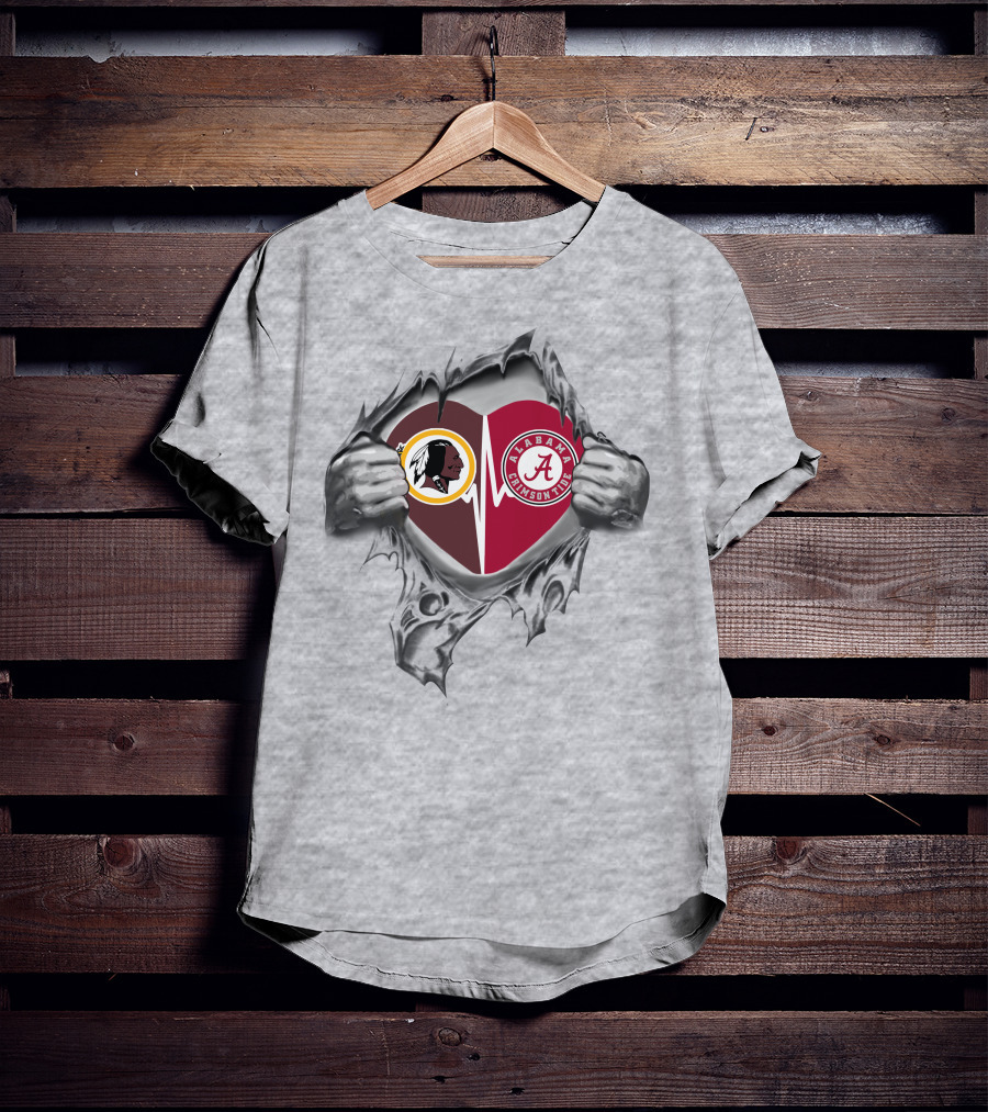 Redskins Alabama Crimson Tide Heartbeat Symbol Connection T-Shirt