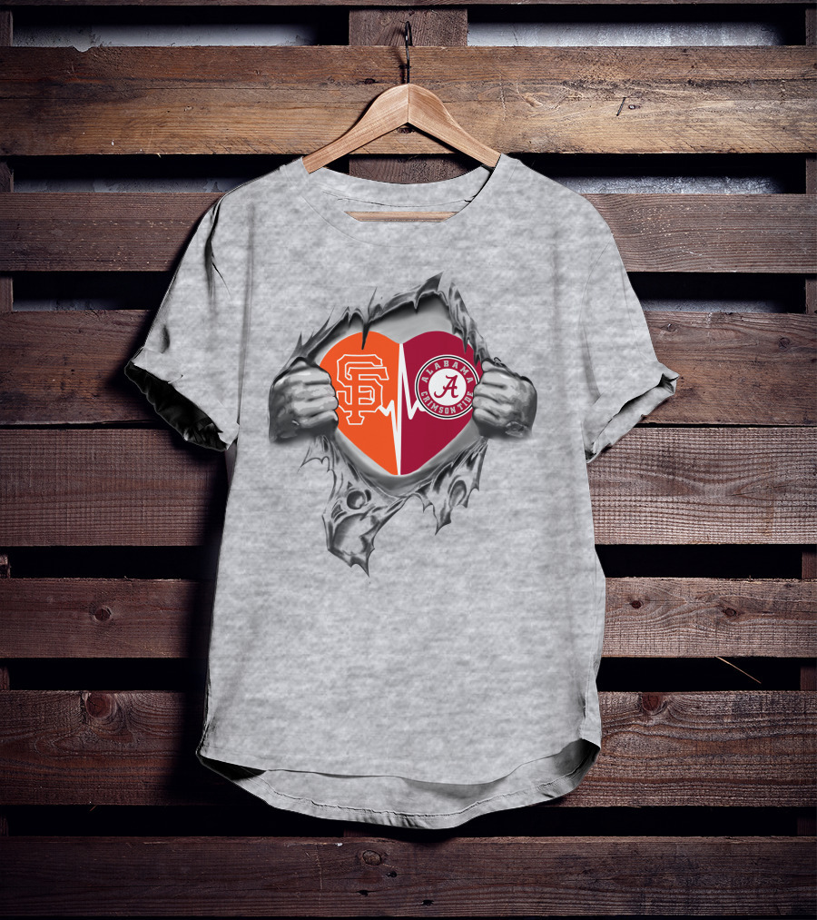 San Francisco Giants Alabama Crimson Tide Heart Logo Fusion T-Shirt