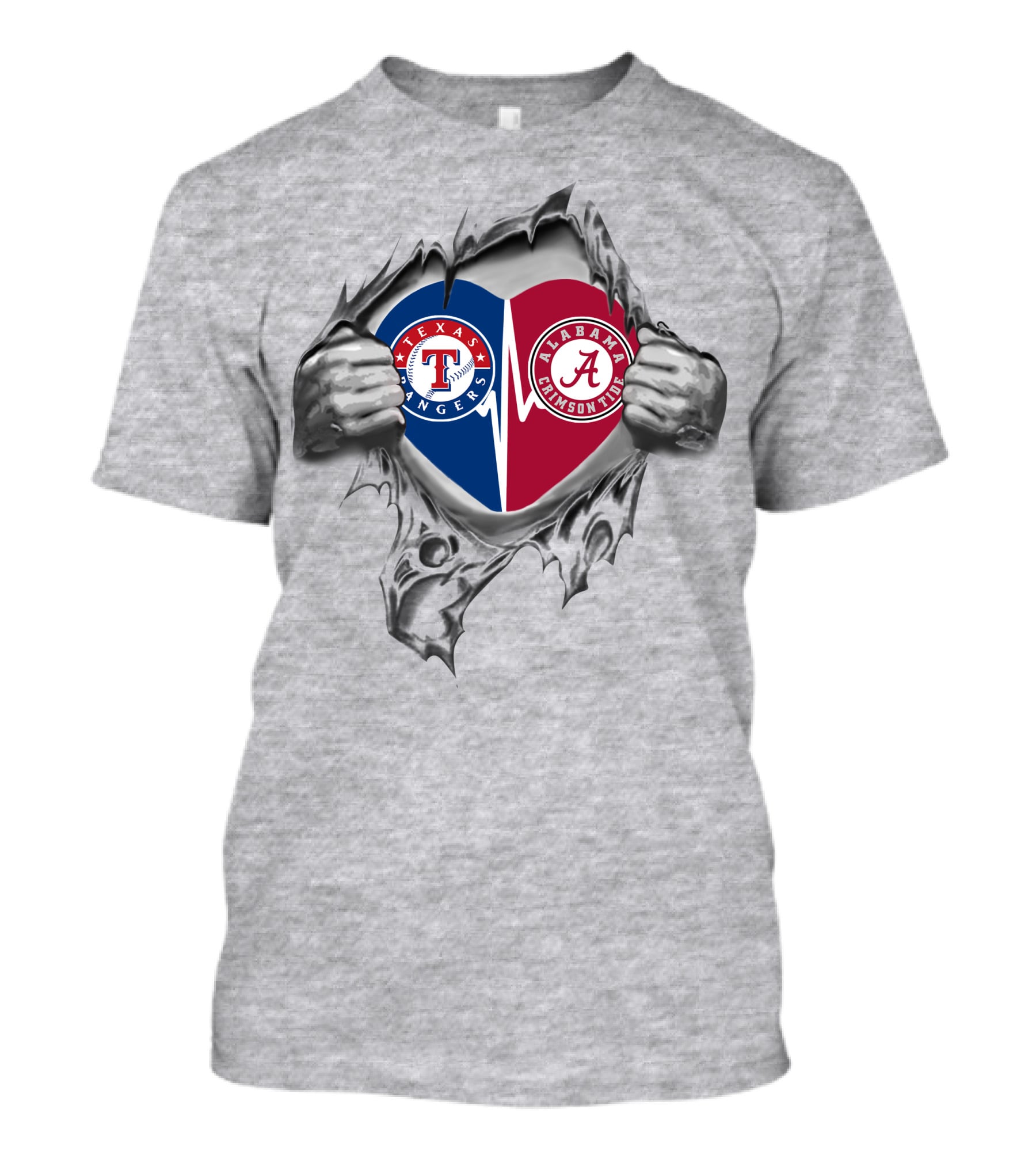 Texas Rangers Alabama Crimson Tide Heart Torn Open T-Shirt