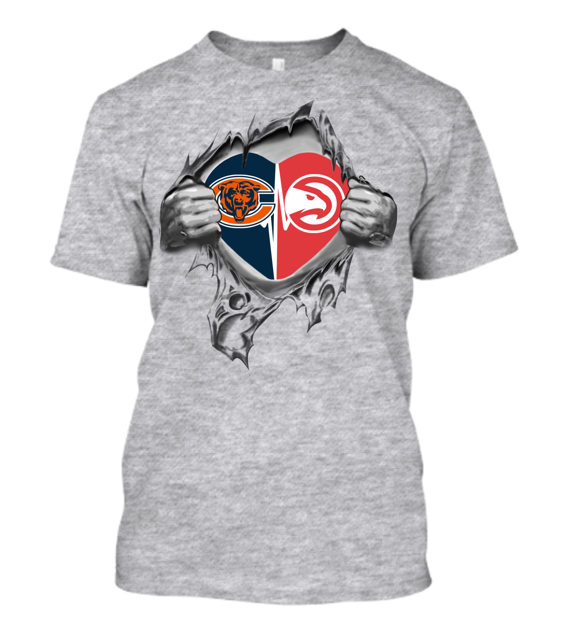 Bears Atlanta Hawks Heart Logo Torn Gray T-Shirt