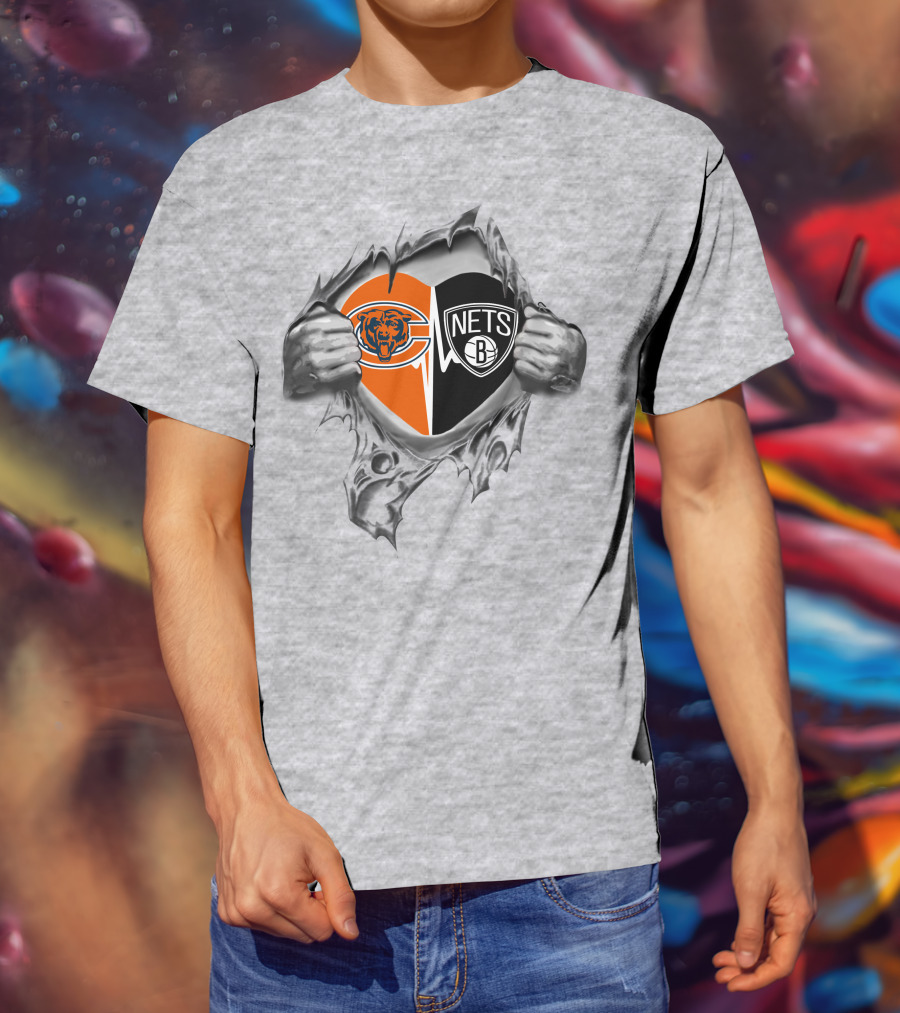 Bears Brooklyn Nets Heart Torn T-Shirt