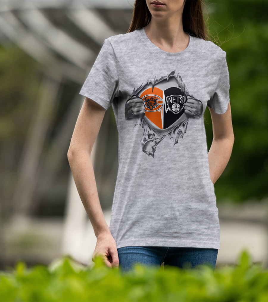 Bears Brooklyn Nets Heart Torn T-Shirt