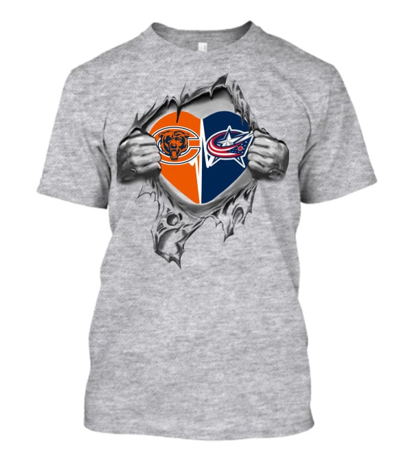 Bears Columbus Blue Jackets Heart Logos With Ripped T-Shirt