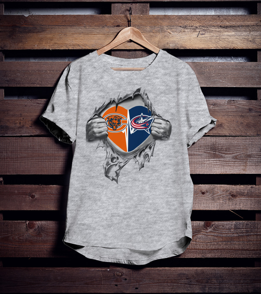 Bears Columbus Blue Jackets Heart Logos With Ripped T-Shirt