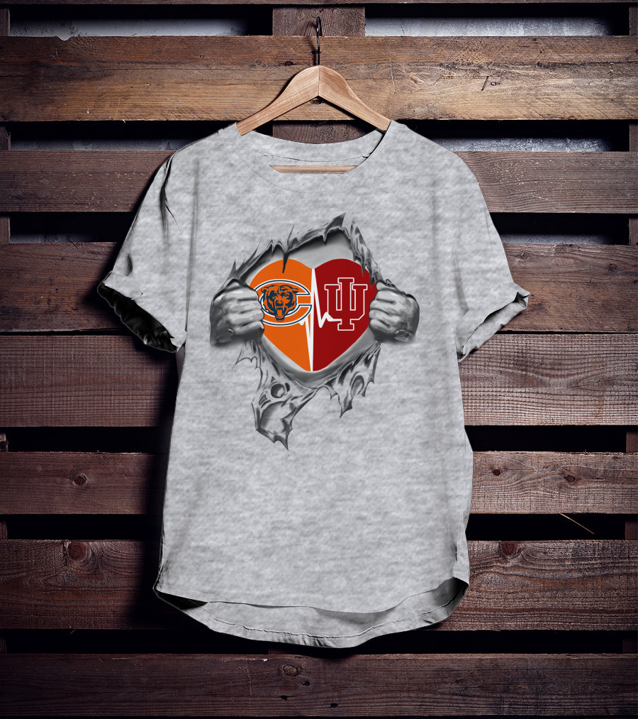 Bears Indiana Hoosiers Heart With Chicago Bears And Indiana University T-Shirt